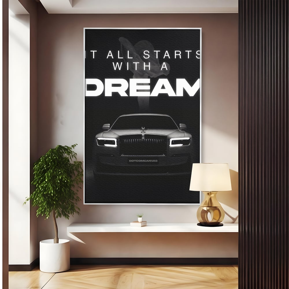 Tablou canvas cu tablou canvas cu masina rolls-royce, in rama de aluminiu argintiu